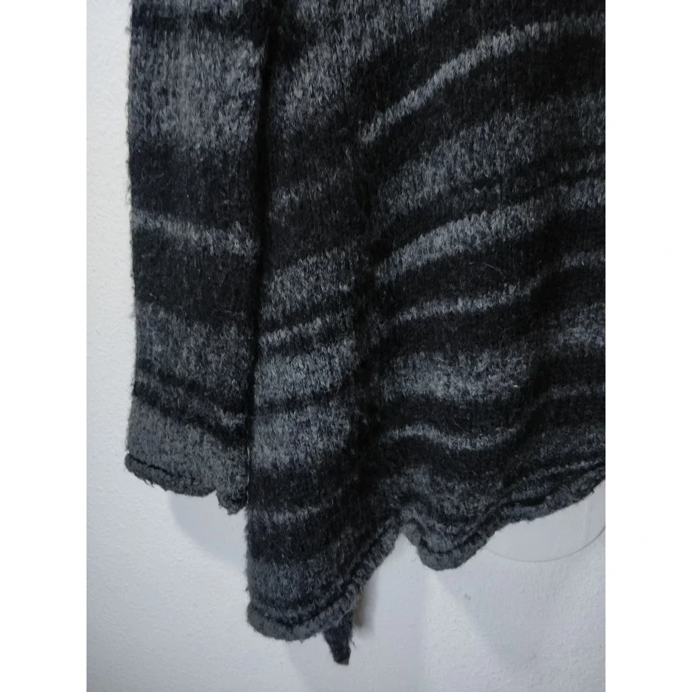 360 Sweater Gray & Black Striped Wool Blend Drape Front Open Cardigan Size S - Picture 6 of 7